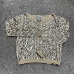 By Peter Jensen Embellished Sequin Pullover Sweater Womens Medium Ivory Cotton
